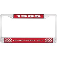 1985 CHEVROLET RED  AND CHROME LICENSE PLATE FRAME  WITH WHI