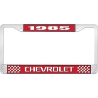 1985 CHEVROLET RED  AND CHROME LICENSE PLATE FRAME  WITH WHI