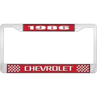 1986 CHEVROLET RED  AND CHROME LICENSE PLATE FRAME  WITH WHI