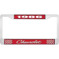 1986 CHEVROLET RED  AND CHROME LICENSE PLATE FRAME  WITH WHI