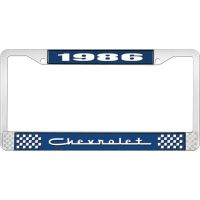 1986 CHEVROLET BLUE AND CHROME LICENSE PLATE FRAME WITH WHIT