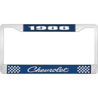 1988 CHEVROLET BLUE AND CHROME LICENSE PLATE FRAME WITH WHIT
