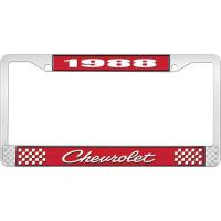1988 CHEVROLET RED  AND  CHROME LICENSE PLATE FRAME WITH WHI