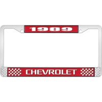 1989 CHEVROLET RED  AND  CHROME LICENSE PLATE FRAME WITH WHI