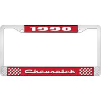 1990 CHEVROLET RED  AND  CHROME LICENSE PLATE FRAME WITH WHI