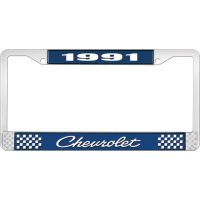 1991 CHEVROLET BLUE AND CHROME LICENSE PLATE FRAME WITH WHIT