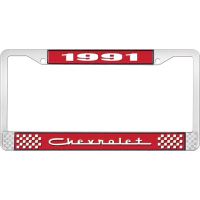 1991 CHEVROLET RED  AND  CHROME LICENSE PLATE FRAME WITH WHI