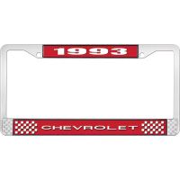 1993 CHEVROLET RED  AND  CHROME LICENSE PLATE FRAME WITH WHI