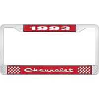 1993 CHEVROLET RED  AND  CHROME LICENSE PLATE FRAME WITH WHI