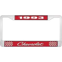 1993 CHEVROLET RED  AND  CHROME LICENSE PLATE FRAME WITH WHI