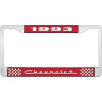 1993 CHEVROLET RED  AND  CHROME LICENSE PLATE FRAME WITH WHI