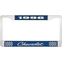 1996 CHEVROLET BLUE AND CHROME LICENSE PLATE FRAME WITH WHIT