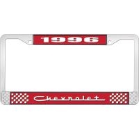 1996 CHEVROLET RED  AND  CHROME LICENSE PLATE FRAME WITH WHI