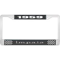 1959 IMPALA BLACK AND CHROME LICENSE PLATE FRAME WITH WHITE