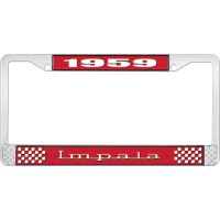 1959 IMPALA RED AND CHROME LICENSE PLATE FRAME WITH WHITE LE