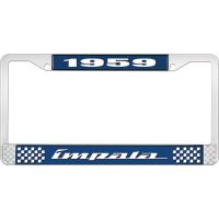 1959 IMPALA  BLUE AND CHROME LICENSE PLATE FRAME WITH WHITE