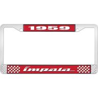1959 IMPALA RED AND CHROME LICENSE PLATE FRAME WITH WHITE LE
