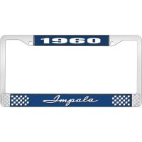 1960 IMPALA  BLUE AND CHROME LICENSE PLATE FRAME WITH WHITE