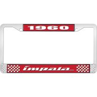 1960 IMPALA RED AND CHROME LICENSE PLATE FRAME WITH WHITE LE
