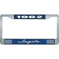 1962 IMPALA  BLUE AND CHROME LICENSE PLATE FRAME WITH WHITE