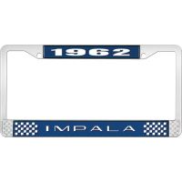 1962 IMPALA  BLUE AND CHROME LICENSE PLATE FRAME WITH WHITE