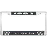 1962 IMPALA BLACK AND CHROME LICENSE PLATE FRAME WITH WHITE