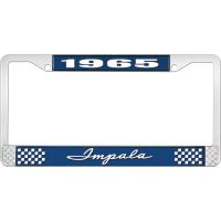 1965 IMPALA  BLUE AND CHROME LICENSE PLATE FRAME WITH WHITE