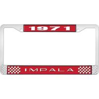 1971 IMPALA RED AND CHROME LICENSE PLATE FRAME WITH WHITE LE