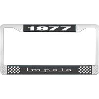 1977 IMPALA BLACK AND CHROME LICENSE PLATE FRAME WITH WHITE