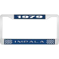 1979 IMPALA  BLUE AND CHROME LICENSE PLATE FRAME WITH WHITE