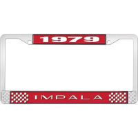 1979 IMPALA RED AND CHROME LICENSE PLATE FRAME WITH WHITE LE