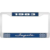 1983 IMPALA  BLUE AND CHROME LICENSE PLATE FRAME WITH WHITE