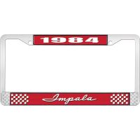 1984 IMPALA RED AND CHROME LICENSE PLATE FRAME WITH WHITE LE