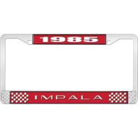 1985 IMPALA RED AND CHROME LICENSE PLATE FRAME WITH WHITE LE