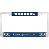 1985 IMPALA  BLUE AND CHROME LICENSE PLATE FRAME WITH WHITE