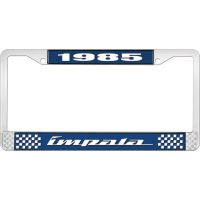 1985 IMPALA  BLUE AND CHROME LICENSE PLATE FRAME WITH WHITE