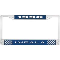 1996 IMPALA  BLUE AND CHROME LICENSE PLATE FRAME WITH WHITE