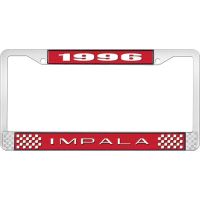 1996 IMPALA RED AND CHROME LICENSE PLATE FRAME WITH WHITE LE