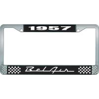 1957 BEL AIR BLACK AND CHROME LICENSE PLATE FRAME WITH WHITE