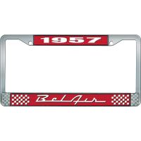 1957 BEL AIR RED AND CHROME LICENSE PLATE FRAME WITH WHITE L