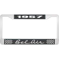 1957 BEL AIR BLACK AND CHROME LICENSE PLATE FRAME WITH WHITE