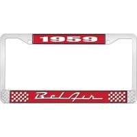 1959 BEL AIR RED AND CHROME LICENSE PLATE FRAME WITH WHITE L