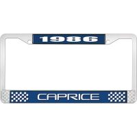 1986 CAPRICE BLUE AND CHROME LICENSE PLATE FRAME WITH WHITE