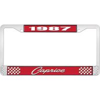 1987 CAPRICE RED AND CHROME LICENSE PLATE FRAME WITH WHITE L