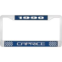 1990 CAPRICE BLUE AND CHROME LICENSE PLATE FRAME WITH WHITE