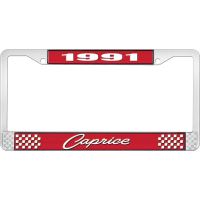1991 CAPRICE RED AND CHROME LICENSE PLATE FRAME WITH WHITE L