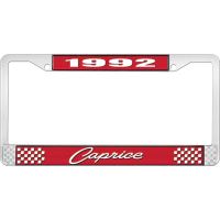 1992 CAPRICE RED AND CHROME LICENSE PLATE FRAME WITH WHITE L